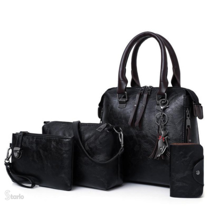 Bolsa Feminina de Couro Luxo Paris - Conjunto 4 Peças