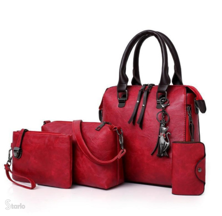 Bolsa Feminina de Couro Luxo Paris - Conjunto 4 Peças