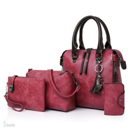 Bolsa Feminina de Couro Luxo Paris - Conjunto 4 Peças