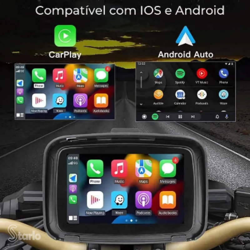 Multimídia com Car Play para Moto Tela Pro 5" + Câmera de Ré e Frontal