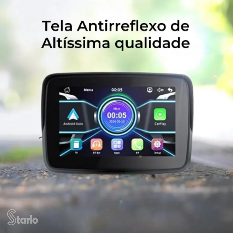 Multimídia com Car Play para Moto Tela Pro 5" + Câmera de Ré e Frontal