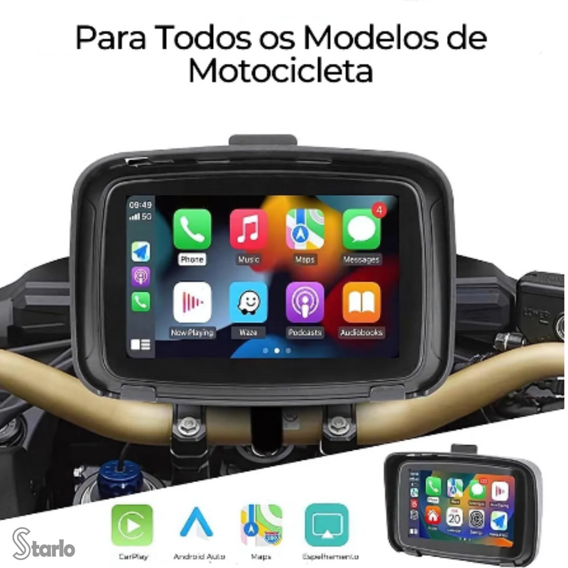 Multimídia com Car Play para Moto Tela Pro 5" + Câmera de Ré e Frontal