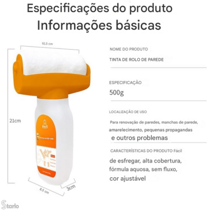 Rolo de Pintura de Retoque 2 em 1 – Escova e Tinta em Rolo Pequeno para Remendo de Parede