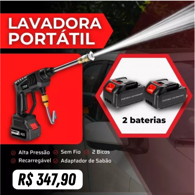 Lavadora de Alta Pressão Portátil + 2 bicos e Adaptador de Sabão de Brinde