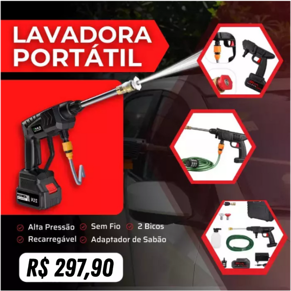 Lavadora de Alta Pressão Portátil + 2 bicos e Adaptador de Sabão de Brinde