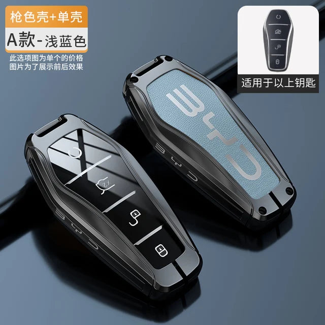 Zinc Alloy Leather Car Key Case, Holder Cover para BYD, Atto 3, Han EV, Dolphin, Durable, Second Song Pro, Tang Dm, Qin, Plus MAX, Yuan