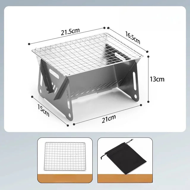 Grelhador a carvão portátil para churrasco, Churrasqueira pequena, leve, aço inoxidável, tampo da mesa, saco de transporte, ao ar livre, churrasco.