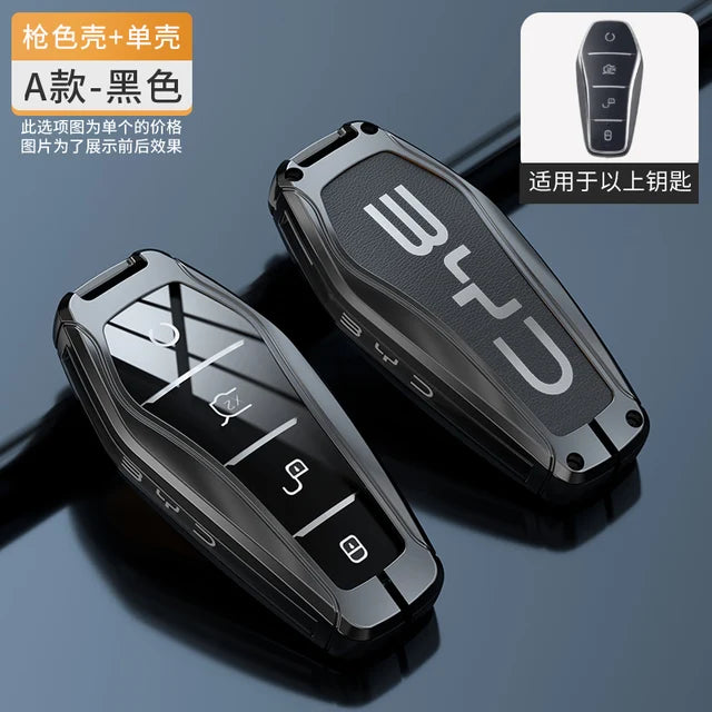 Zinc Alloy Leather Car Key Case, Holder Cover para BYD, Atto 3, Han EV, Dolphin, Durable, Second Song Pro, Tang Dm, Qin, Plus MAX, Yuan