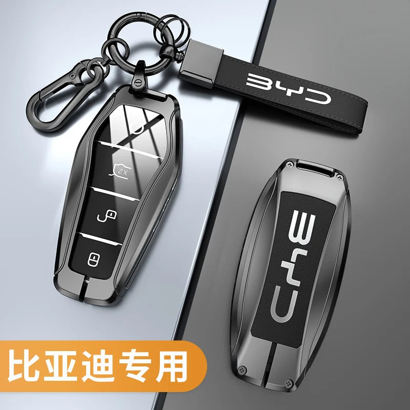 Zinc Alloy Leather Car Key Case, Holder Cover para BYD, Atto 3, Han EV, Dolphin, Durable, Second Song Pro, Tang Dm, Qin, Plus MAX, Yuan