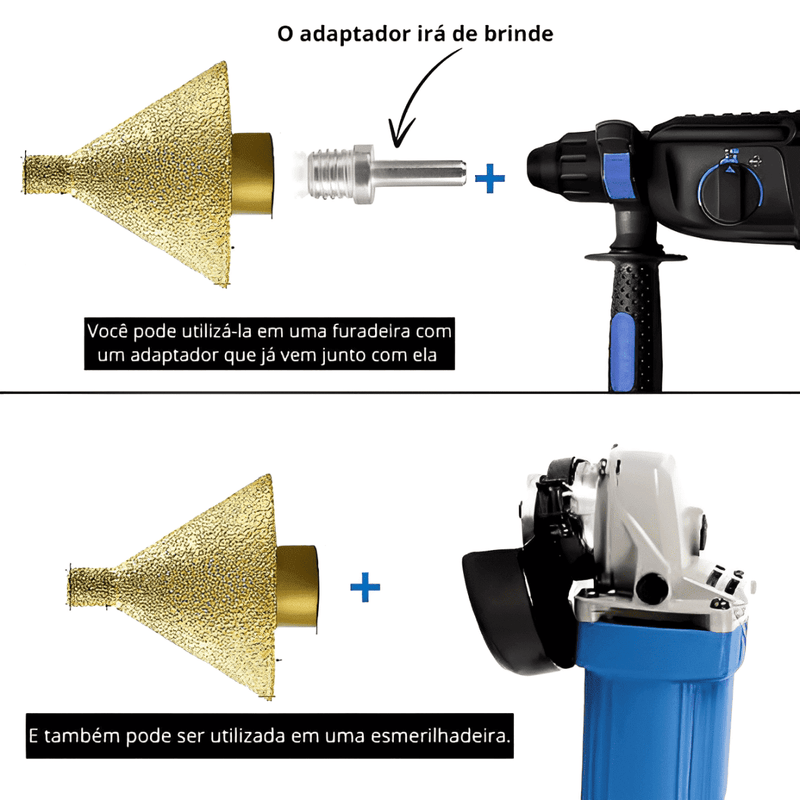 Broca Diamantada para Chanfro + Adaptador - Compre 1 Leve 2