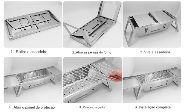 Grelhador a carvão portátil para churrasco, Churrasqueira pequena, leve, aço inoxidável, tampo da mesa, saco de transporte, ao ar livre, churrasco.