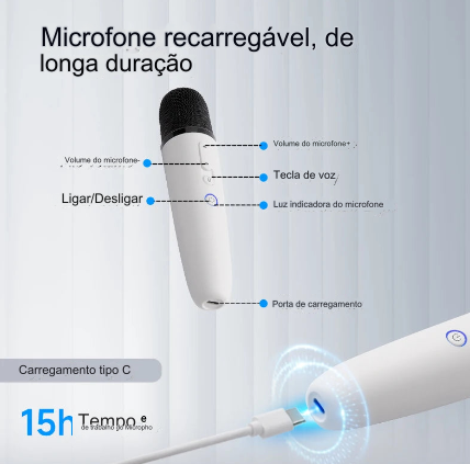 Microfone Sem Fio com Receptor para Carro Elétrico