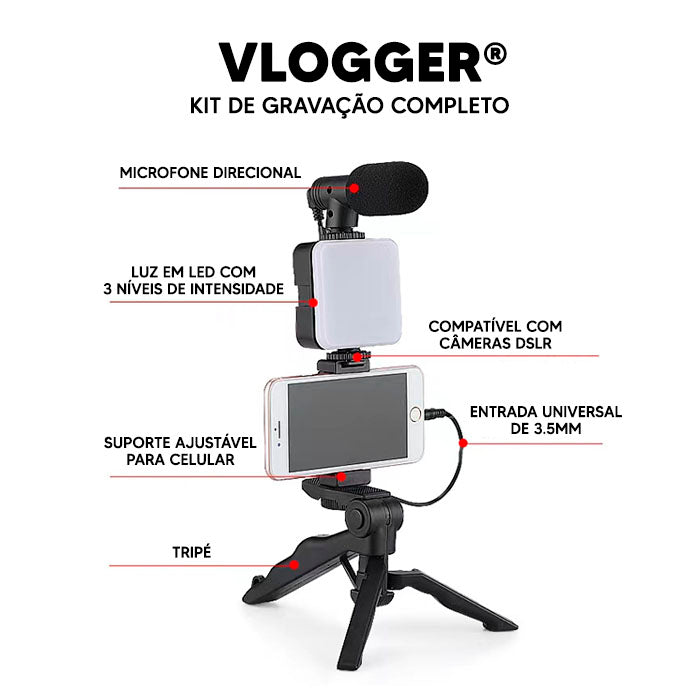 Vlogger - Kit de gravação 4 EM 1